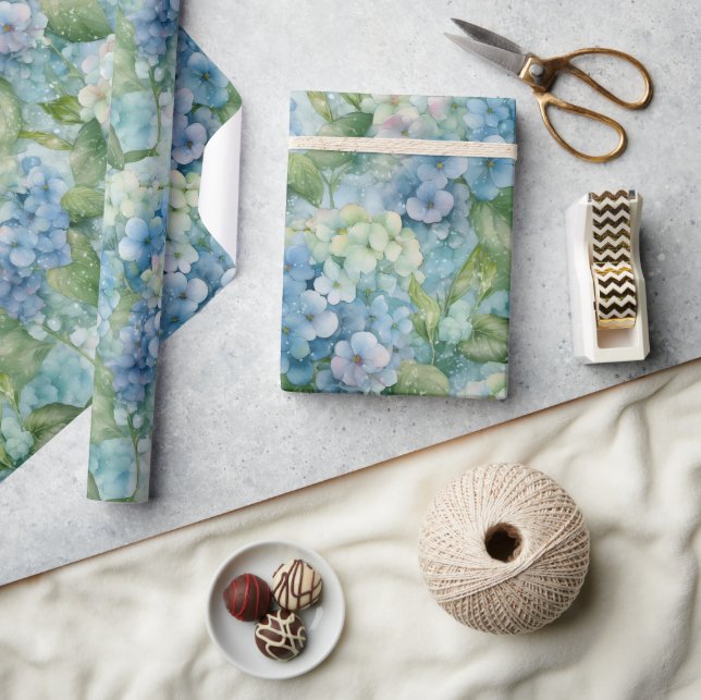 Papier Cadeau Aquarelles florales Blue Hydrangea (Artisanat)