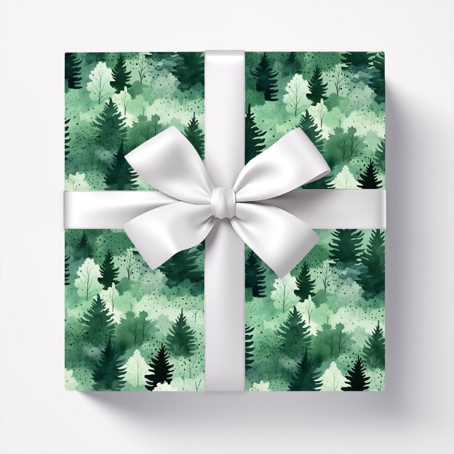 Papier Cadeau Aquarelles forestières dans les forêts de Misty (Créateur téléchargé)