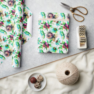 Papier Cadeau Aquarelles Pastel Fleurs Abstraites