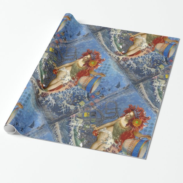 Papier Cadeau Aquarius Mermaid Bleu gothique (Déroulé)
