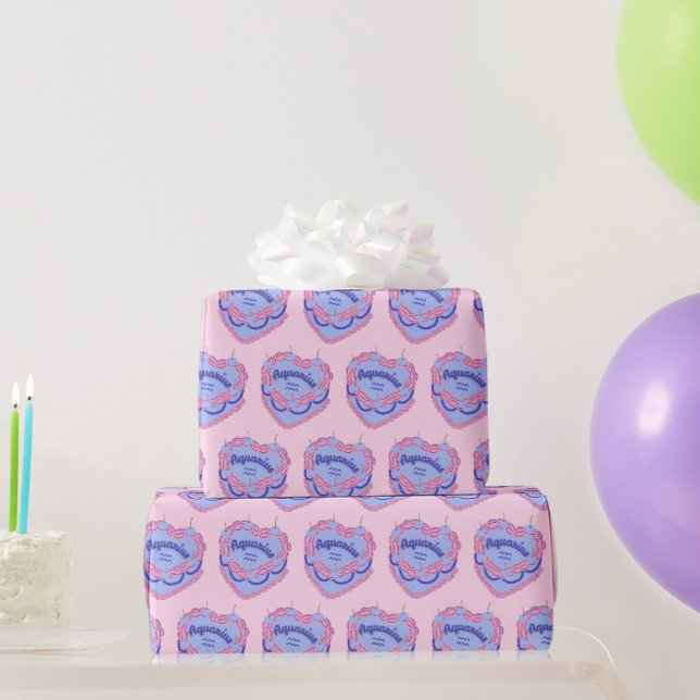 Papier Cadeau Aquarius Zodiac Coquette Coeur gâteau d'anniversai (Cadeaux de fête)