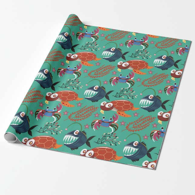 Papier Cadeau Aquatic animals pattern | ocean underwater life 33 (Déroulé)