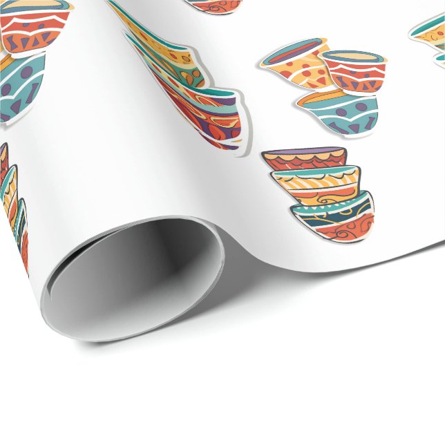 Papier Cadeau Arabe Coffe-Cafe Coffee Cup- Franche-Fond D'eau (Coin rond)
