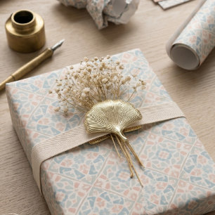 Papier Cadeau Arabesque Terreuse Carreau de Mosaïque Aquarelle
