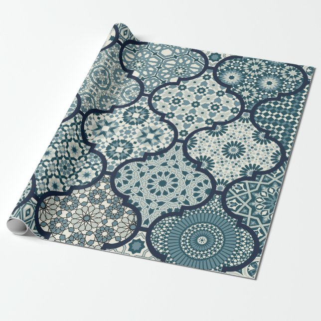 Papier Cadeau Arabic decorative azulejos tiles patchwork islamic (Déroulé)