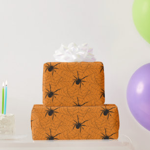 Papier Cadeau Araignée noire et orange Web Halloween artisanat o