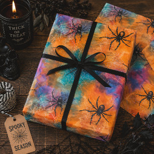 Papier Cadeau Araignées colorées d'Halloween à l'aquarelle