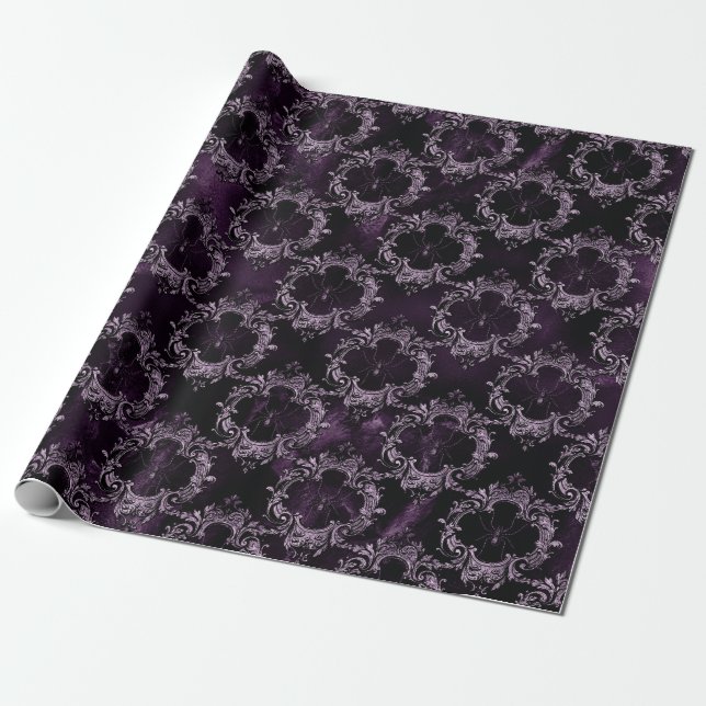 Papier Cadeau Araignées en cadres ornés sur violet (Déroulé)