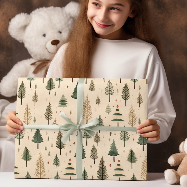 Papier Cadeau Arbre à pin à crème dessinée à la main (Créateur téléchargé)