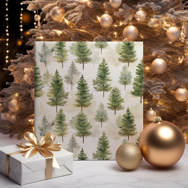Papier Cadeau Arbre à pin vert Sage (Créateur téléchargé)