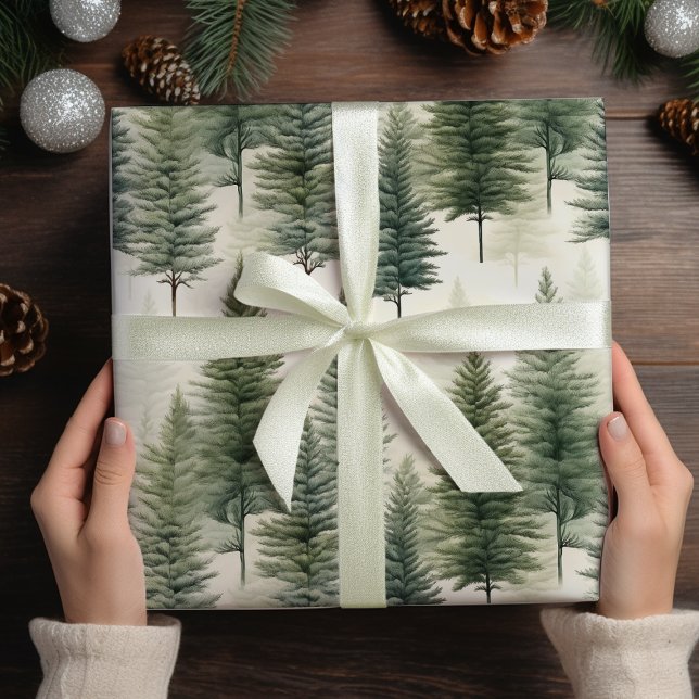 Papier Cadeau Arbre à pin vert Sage (Créateur téléchargé)