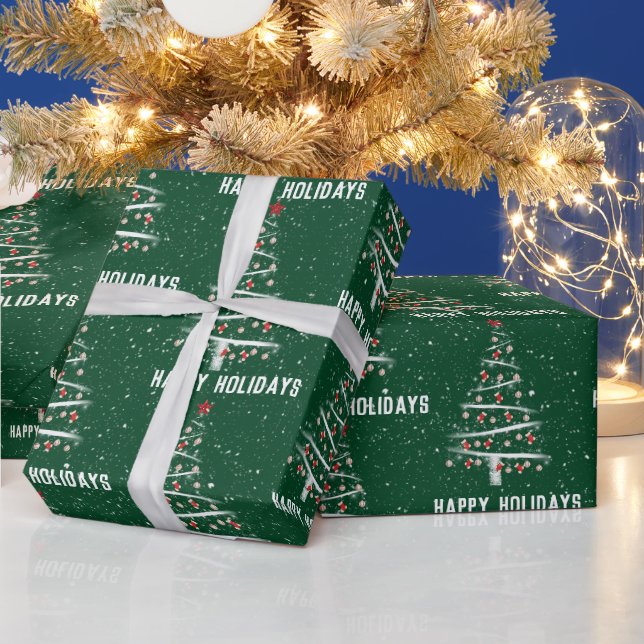 Papier Cadeau Arbre de baseball de Noël et Chaussettes rouges (Vacances)