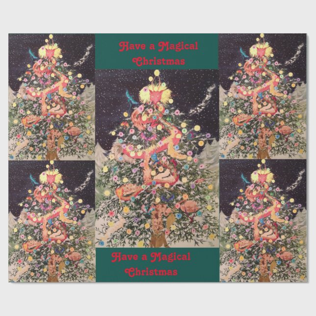 Papier Cadeau Arbre de dragon de Noël 30" x 15' papier (Plat)