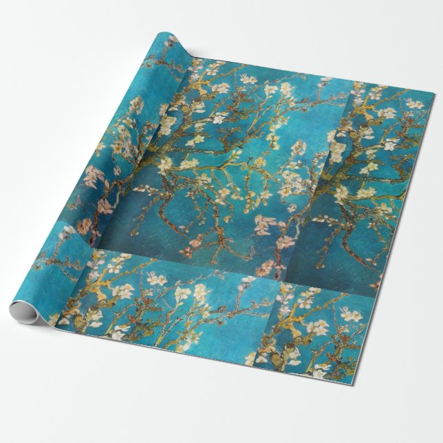 Papier Cadeau Arbre de fleur de turquoise de Van Gogh (Déroulé)