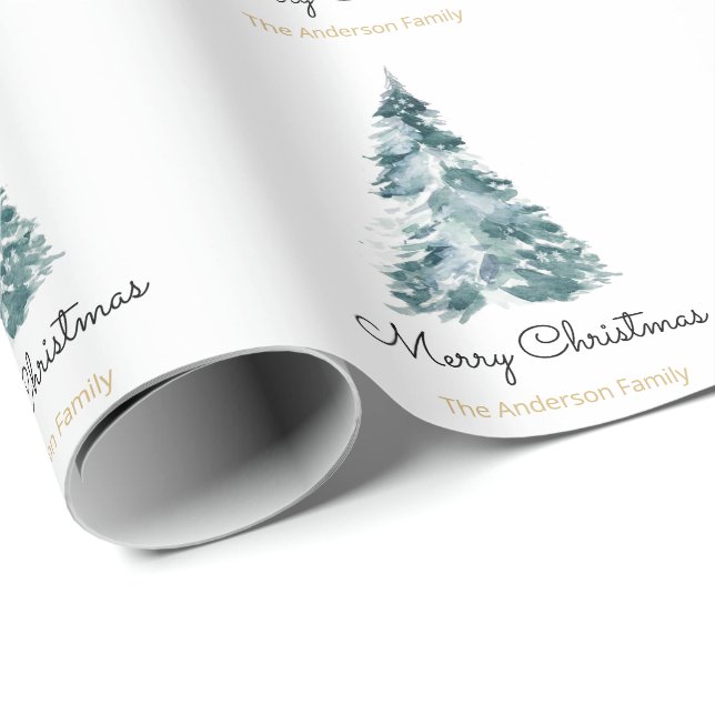 Papier Cadeau Arbre de Noël à l'aquarelle (Coin rond)