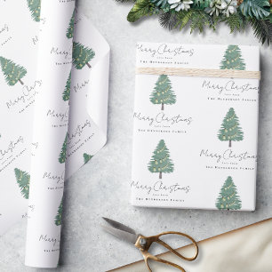 Papier Cadeau Arbre de Noël à l'aquarelle élégant personnalisé