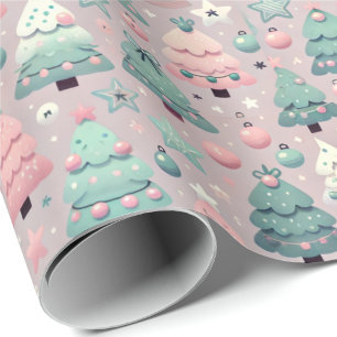 Papier Cadeau Arbre de Noël adorable pastel de préadolescent pou