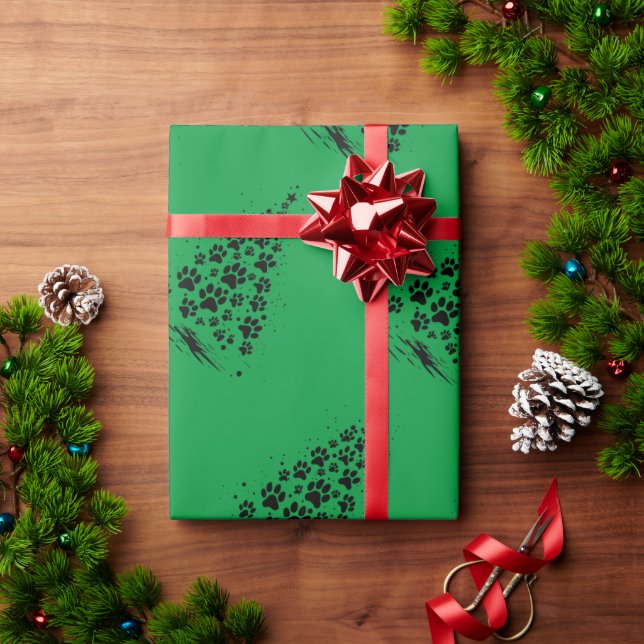 Papier Cadeau Arbre de Noël Amoureux des chiens Empreinte de pat (Cadeau de vacances)