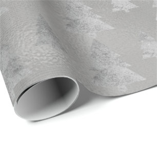 Papier Cadeau Arbre de Noël argenté gris de cottage de toile d
