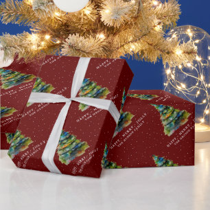 Papier Cadeau Arbre de Noël artistique Aquarelle Joyeux Jolly Ro
