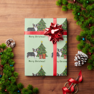 Papier Cadeau Arbre de Noël au Corgi gallois tricolore noir de P