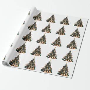 Papier Cadeau Arbre de Noël avec chiens Terrier Noël Cadeau