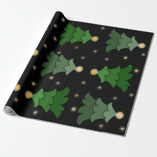 Papier Cadeau Arbre de Noël avec étoiles en noir