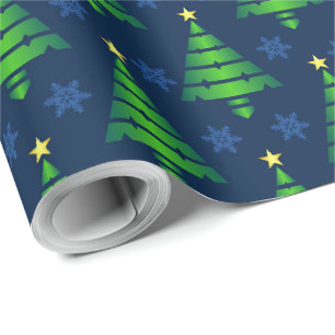 Papier Cadeau Arbre de Noël avec Flocon de neige bleu et Arrière
