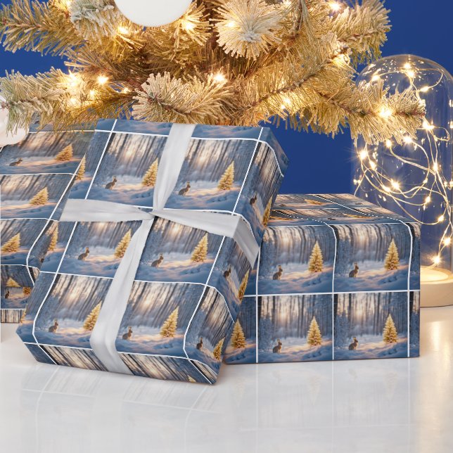 Papier Cadeau Arbre de Noël avec lapin (Vacances)