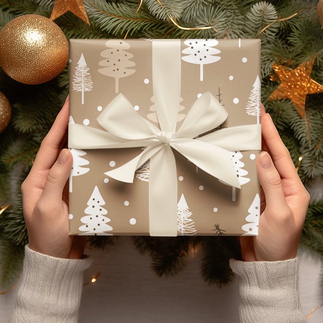 Papier Cadeau Arbre De Noël Beige Et Blanc (Créateur téléchargé)