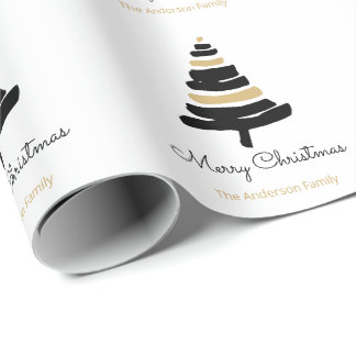 Papier Cadeau Arbre de Noël blanc noir