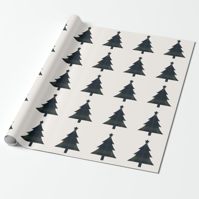 Papier Cadeau Arbre de Noël bleu et vert de la marine (Déroulé)