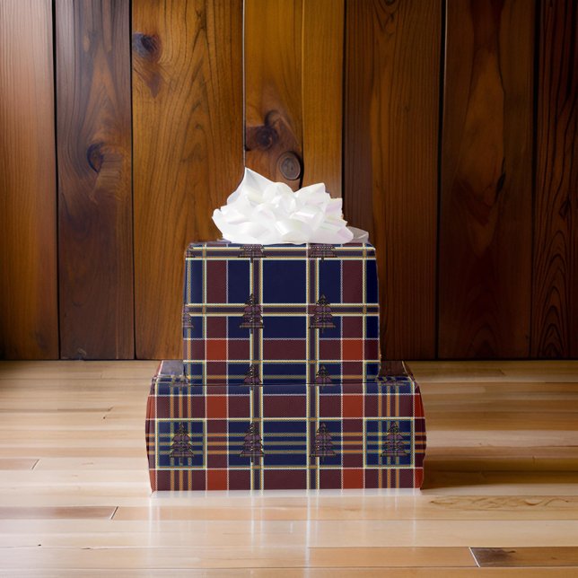 Papier Cadeau Arbre de Noël bleu Tartan (Créateur téléchargé)