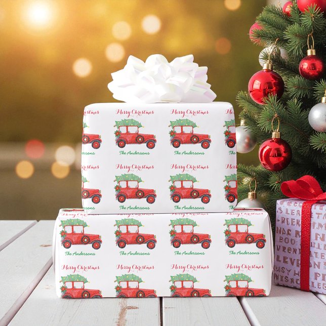 Papier Cadeau Arbre de Noël Camion Rouge Papier d'enlèvement de  (Créateur téléchargé)