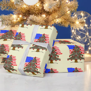 Papier Cadeau Arbre de Noël camouflage désert avec drapeau améri
