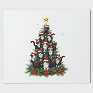 Papier Cadeau Arbre de Noël Chat Smoking Chat Smoking Lumières X