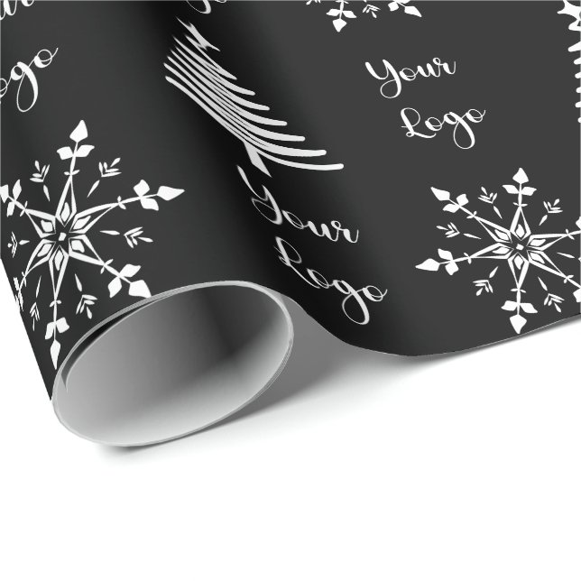 Papier Cadeau Arbre de Noël Chic Noir et Blanc sur mesure Enseig (Coin rond)