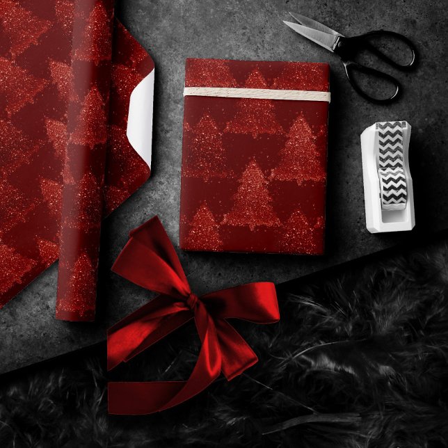 Papier Cadeau Arbre de Noël classique | Festive Rich Crimson Rou (Créateur téléchargé)