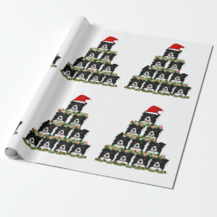 Papier Cadeau Arbre de Noël Collie Bordure