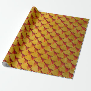 Papier Cadeau Arbre de Noël crayon rouge sur or