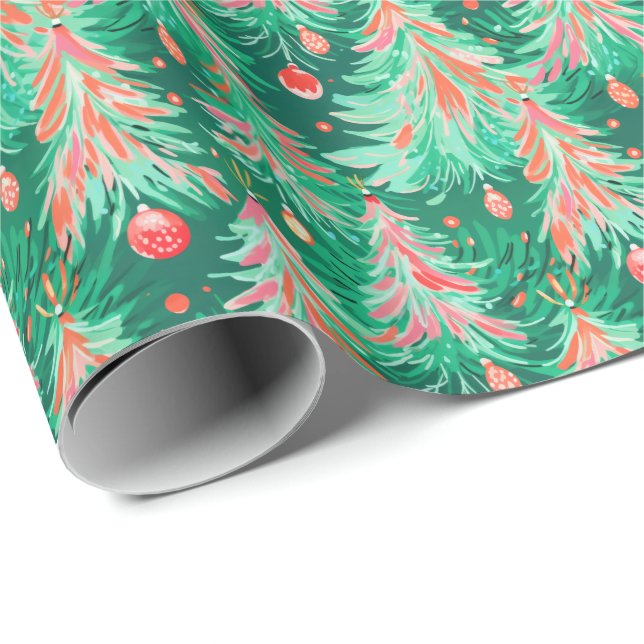 Papier Cadeau Arbre de Noël de Palm Beach Aquarelle (Coin rond)