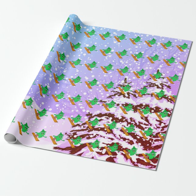 Papier Cadeau Arbre de Noël de snowboarding (Déroulé)