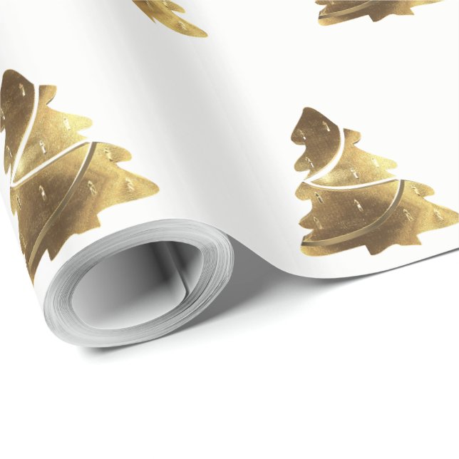 Papier Cadeau Arbre de Noël d'or Motif avec bougies Élégant (Coin rond)