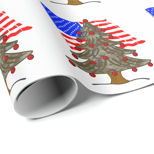 Papier Cadeau Arbre de Noël du Camouflage du désert avec drapeau (Coin rond)