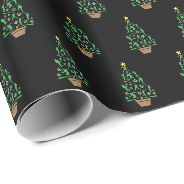 Papier Cadeau Arbre de Noël du joueur de baseball (Coin rond)