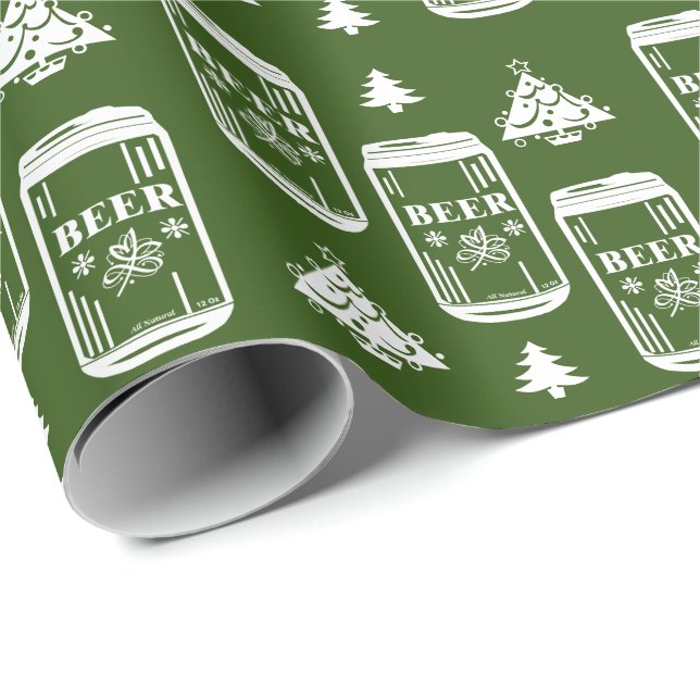Papier Cadeau Arbre de Noël en boîte de bière sur vert (Coin rond)