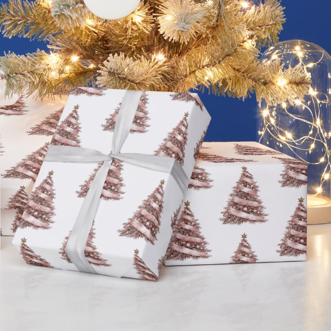 Papier Cadeau Arbre de Noël en or rose (Vacances)