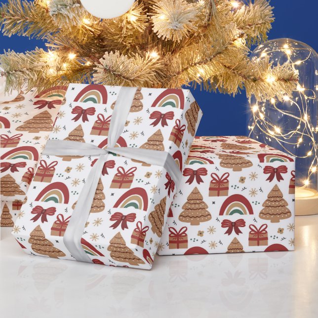 Papier Cadeau Arbre de Noël et Arc-en-ciel Motif moderne (Vacances)