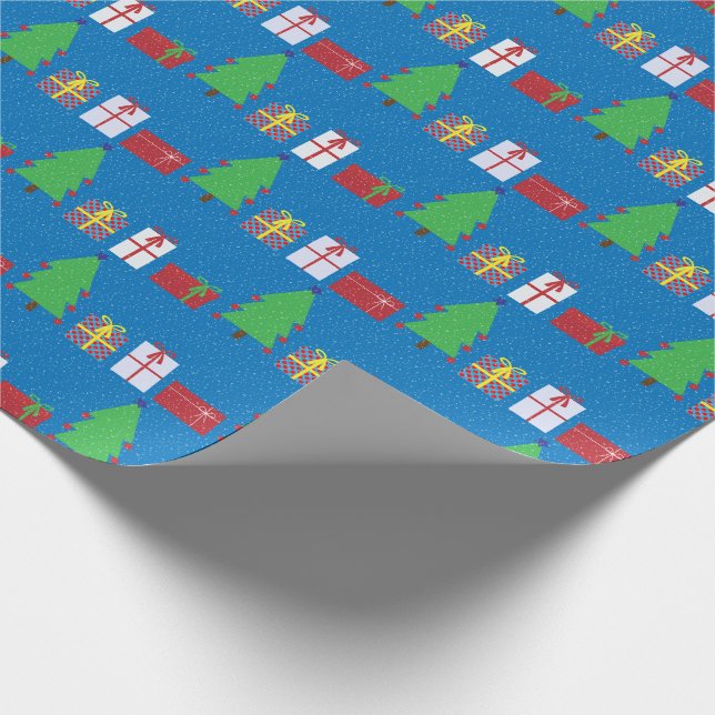 Papier Cadeau Arbre de Noël et cadeaux sur papier d'enveloppemen (Coin)
