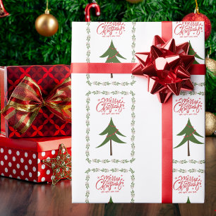 Papier Cadeau Arbre de Noël et Couronne Minimaliste Rétro Vintag